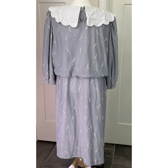 Vintage 80s Jenny Gray Moon Dot Blouson Dress Plus 24 - Picture 4 of 6